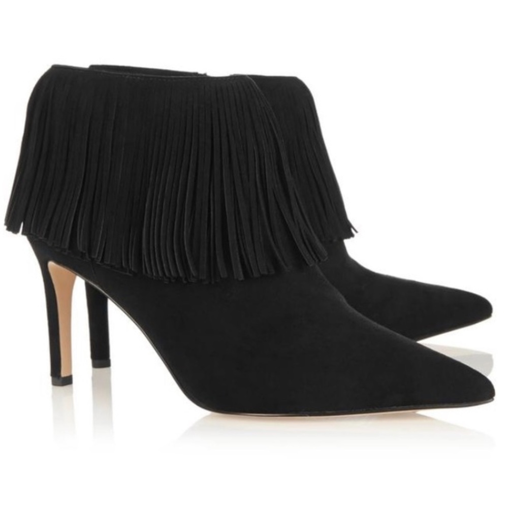 Sam Edelman Kandice Black Suede Fringe Point Toe Heels size 8